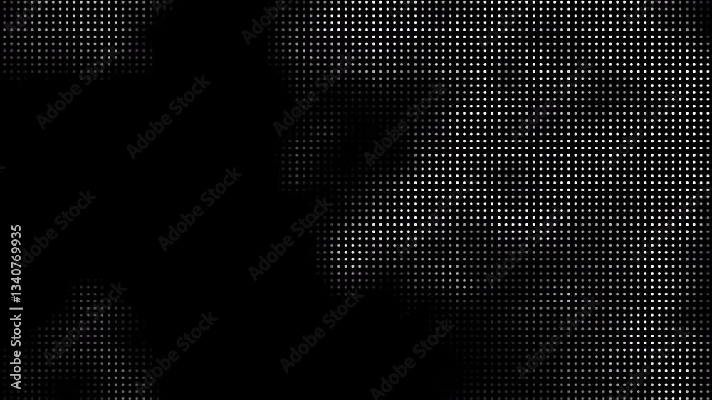 Poster Abstract halftone motion background. Moving dots seamless loop. Stop Motion black background