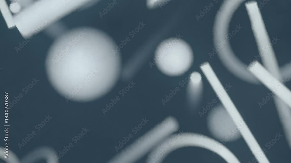 Poster Dynamic animation of light geometric shapes emerging from dark space and chaotically settling on the surface. Dark blue background enhances the effect of depth. 3d rendering 4K