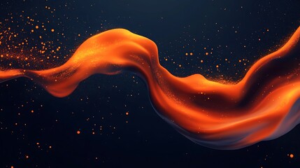 Abstract Orange Fluid Wave with Glowing Particles