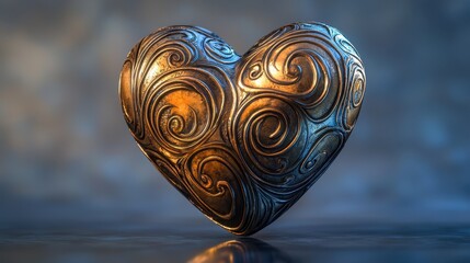 Polished Bronze Heart Sculpture Showcasing Intricate Patterns