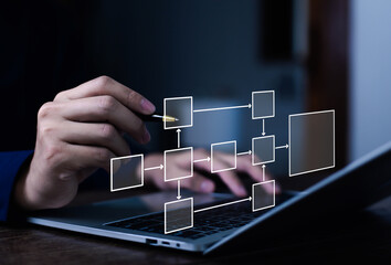 Businessman planning work, office concept hierarchical workflow process, flowchart layout, business...