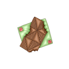a bar of milk chocolate on a green handkerchief.