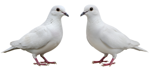 Two white doves facing each other in a symmetrical composition style transparent background