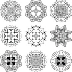 Set of 9 hand drawn Mandalas Vector, NOT generative AI Images.
