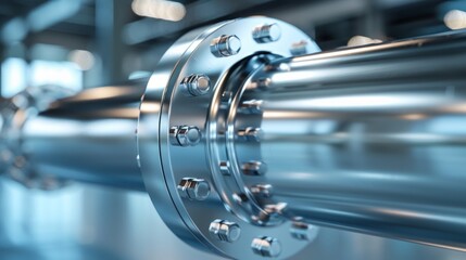 Fototapeta premium Stainless steel industrial pipe with visible flange and secured bolts. Defined reflections and high-resolution textures.