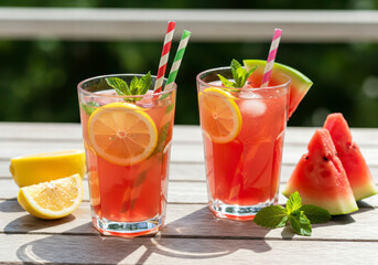 Homemade cocktail with fruit and mint, perfect for detox and weight loss