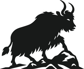 Yak stepping cautiously on rocky terrain animal vector silhouette