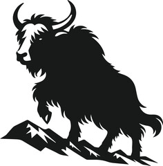 Yak stepping cautiously on rocky terrain animal vector silhouette
