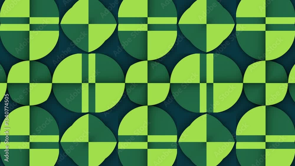Aufkleber Hypnotic seamless loop animation of geometric shapes that create an optical illusion of movement. Colors range from light green to dark green. Minimalist and modern style. 3d rendering 4K