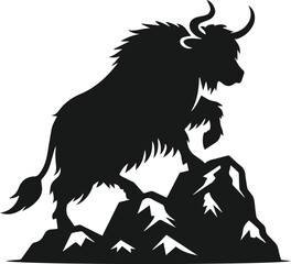 Yak stepping cautiously on rocky terrain animal vector silhouette