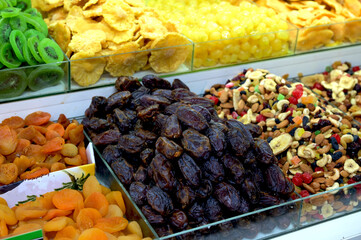 Dried fruits and nuts on sale at the eastern bazaar