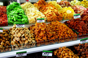 Dried fruits and nuts on sale at the eastern bazaar