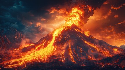 Volcanic eruption spectacle active volcano site nature photography dramatic landscape aerial view natural phenomenon