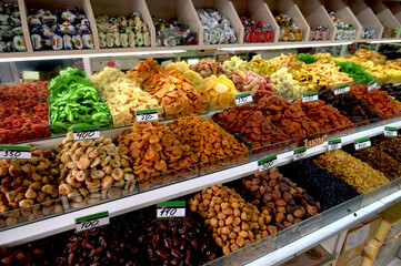 Dried fruits and nuts on sale at the eastern bazaar