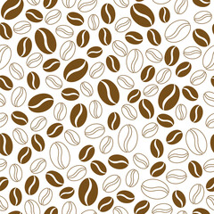 Square vector seamless coffee beans pattern. Wallpaper background. Minimal retro design.