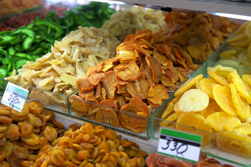 Dried fruits and nuts on sale at the eastern bazaar