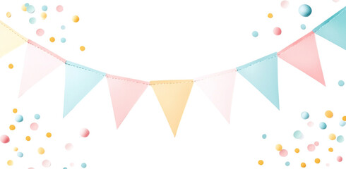  Colorful bunting decorations for a party, isolated on a transparent background. Cutout PNG file