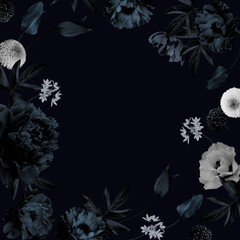 Black and White Flower frame for wedding invitations, greetings, business cards, packaging.