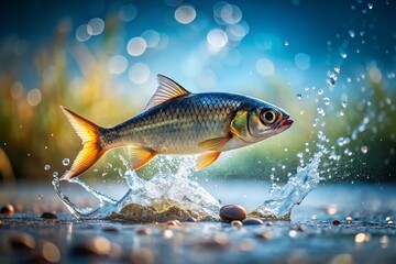 Fototapeta premium Simple Jumping Fish Logo: Authentic Documentary Photography Style