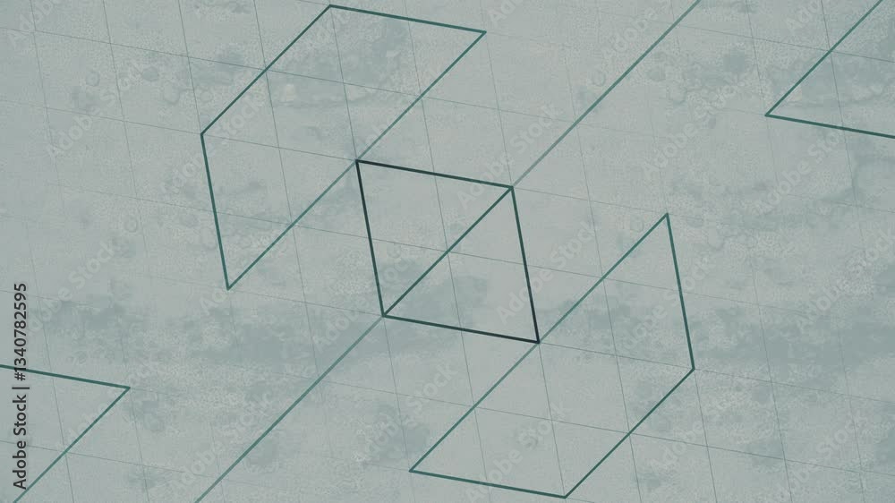 Poster Isometric seamless loop animation in which transformations of dark contours create complex patterns of intersecting diamonds. Deep light gray background. Optical illusion. 3d rendering 4K