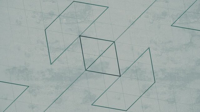 Isometric seamless loop animation in which transformations of dark contours create complex patterns of intersecting diamonds. Deep light gray background. Optical illusion. 3d rendering 4K