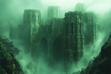 Abstract Histograms Reshape a Futuristic Landscape With Glowing Eyes, Creating a Complex and Otherworldly Digital Artwork Resembling the Heavens