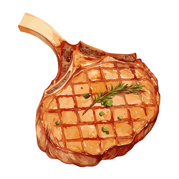 grilled pork chop watercolor style clip art preview