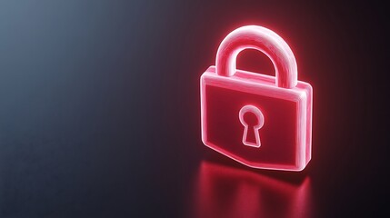 Fototapeta premium Digital Neon Lock Icon on Dark Background Symbolizing Security and Protection in Technology and Data Privacy