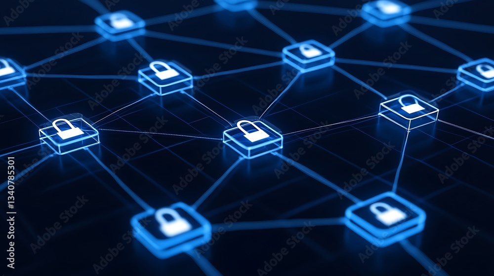 Poster digital network of secure padlocks representing cybersecurity and data protection across connections