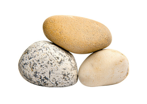isolated transparent Background. Three smooth, rounded river stones stacked together, showcasing natural textures