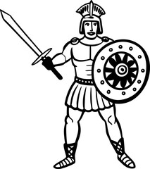 Fototapeta premium Roman warrior with sword and shield ancient roman soldier in armor ready for battle