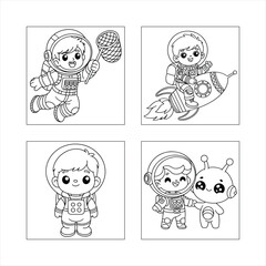 Cute cartoon alphabet coloring book with funny kid and animal characters for child fun