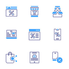 Ecommerce icon set. Bold line style. Duotone colors. Editable stroke. ecommerce, online shopping, clothes, sale, affiliate marketing, mobile