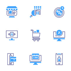 Ecommerce icon set. Bold line style. Duotone colors. Editable stroke. ecommerce, mobile payment, online shop, shop, shopping cart, online shopping, discount