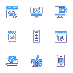 Ecommerce icon set. Bold line style. Duotone colors. Editable stroke. ecommerce, online shopping, shipping, basket, buy