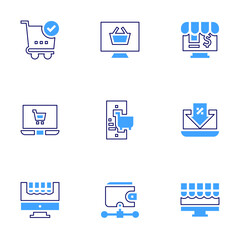 Ecommerce icon set. Bold line style. Duotone colors. Editable stroke. ecommerce, online shopping, order, discount, online shop