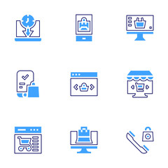 Ecommerce icon set. Bold line style. Duotone colors. Editable stroke. limited time, purchase, online shopping, online store, shopping app, online marketing