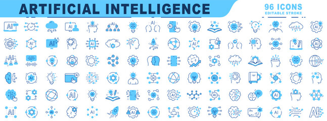 Big set of AI related filled line icons
