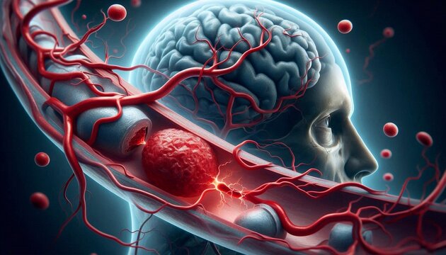 Mini-stroke or transient ischemic attack, TIA, stroke occurs when blood flow to the brain is blocked in an artery by plaque or a clot, atherosclerosis or embolism. Healthcare concept