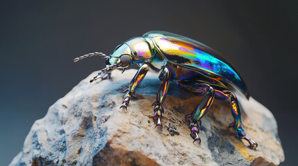Jewel Beetle on Polished Stone Scientific Specimen with Prismatic Colors