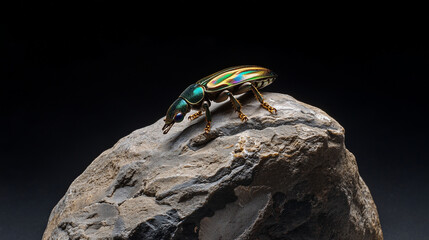 Jewel Beetle on Polished Stone Scientific Specimen Display