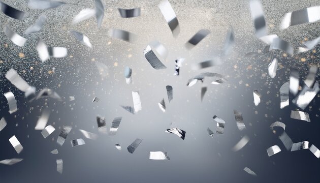 white silver falling foil confetti with glitter dust festive background greeting design congratulations card