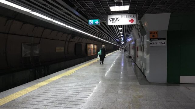 Istanbul, Turkey - 27th of February 2024: 4K Nearly empty platform of Marmaray station
