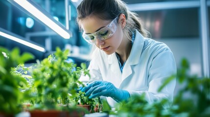 Young Scientist Cultivating Plants in Laboratory Environment