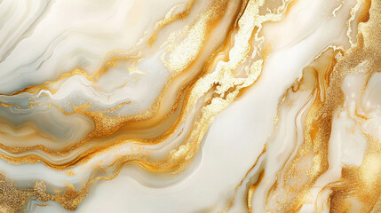 Abstract marble-inspired design with glittering gold veins, white, gray, and luxurious textures for elegance.