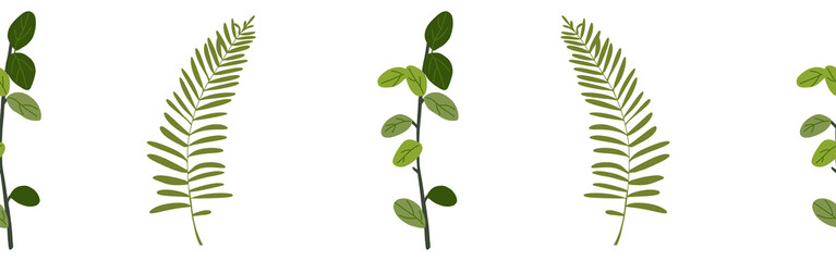 Leaves border on a white background. Hand-drawn illustration. Perfect for spring and summer.	