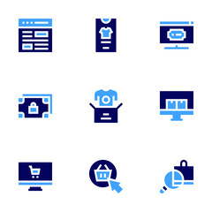 Ecommerce icon set. Bold style. Duotone colors. online shopping, website, money, ecommerce, delivery box, click, ticket, online order
