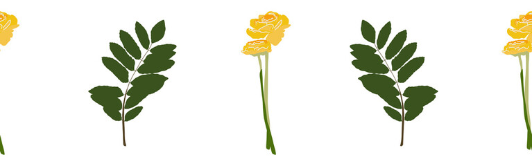 Floral border flowers and leaves on a white background. Hand-drawn illustration. Perfect for spring and summer.	