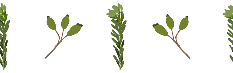 Leaves border on a white background. Hand-drawn illustration. Perfect for spring and summer.	