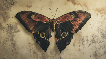 Atlas Moth Wings Spread on Textured Fabric with Measurement